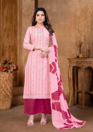 Picture of Delightful Cotton Pink Straight Cut Salwar Kameez