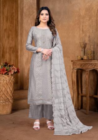 Picture of Lovely Cotton Grey Straight Cut Salwar Kameez