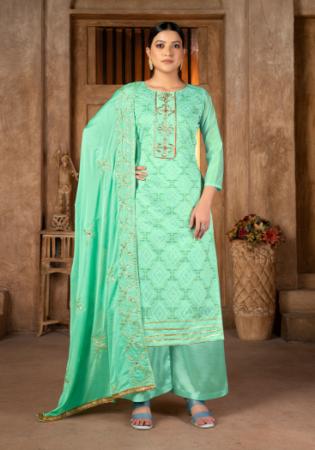 Picture of Cotton Pale Turquoise Straight Cut Salwar Kameez