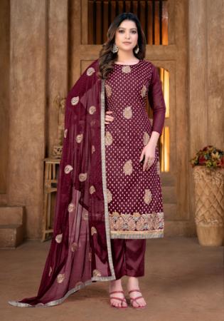 Picture of Appealing Cotton Maroon Straight Cut Salwar Kameez