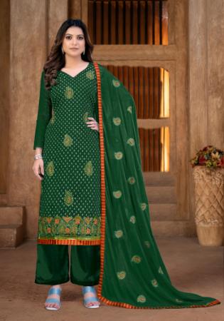 Picture of Cotton Forest Green Straight Cut Salwar Kameez