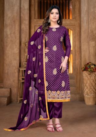 Picture of Alluring Cotton Purple Straight Cut Salwar Kameez