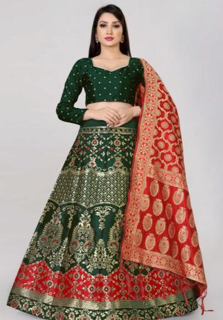 Picture of Exquisite Silk Forest Green Lehenga Choli