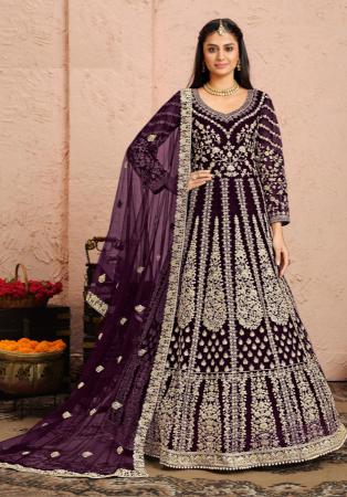 Picture of Pretty Net Purple Anarkali Salwar Kameez
