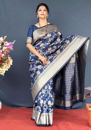 Picture of Lovely Silk Steel Blue Saree