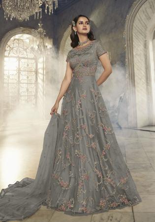 Picture of Comely Net Dim Gray Straight Cut Salwar Kameez