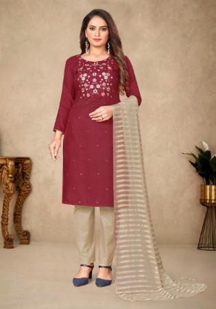 Picture of Shapely Cotton Maroon Straight Cut Salwar Kameez