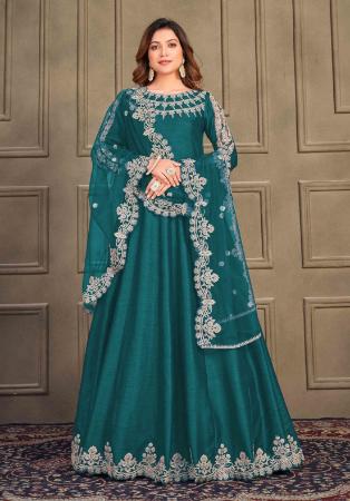 Picture of Appealing Silk Midnight Blue Anarkali Salwar Kameez