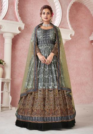 Picture of Lovely Silk Dark Grey Readymade Gown