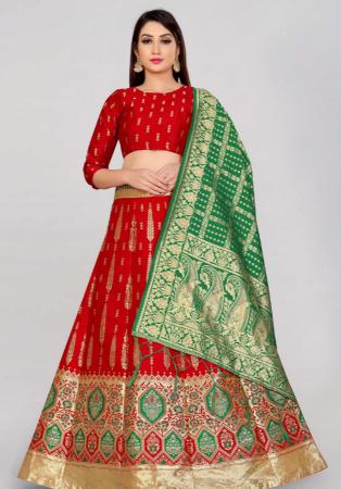 Picture of Fascinating Silk Indian Red Lehenga Choli