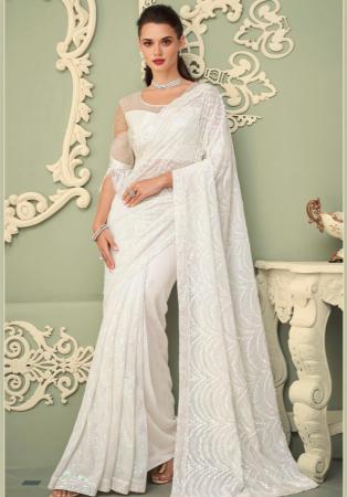 Buy White Organza Saree With Cutdana Work And Unstitched Blouse Piece