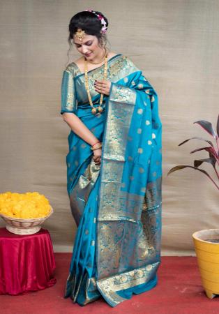 Picture of Lovely Silk Teal Saree