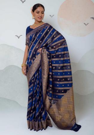 Picture of Good Looking Silk & Organza Midnight Blue Saree