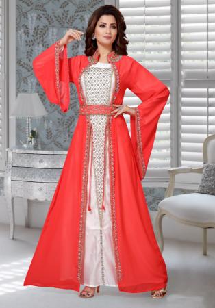 Picture of Stunning Georgette Tomato Arabian Kaftans