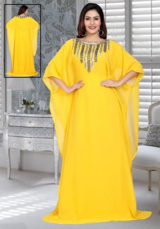 Picture of Alluring Georgette Yellow Arabian Kaftans