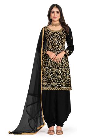 Picture of Elegant Silk Black Straight Cut Salwar Kameez