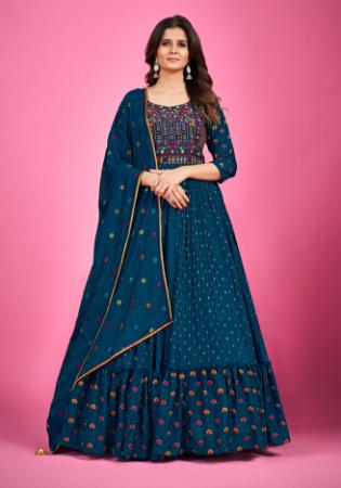 Picture of Fine Silk Navy Blue Readymade Gown