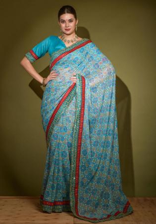 Picture of Gorgeous Georgette Light Sea Green Saree