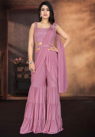 Picture of Sightly Chiffon Pale Violet Red Lehenga Sarees