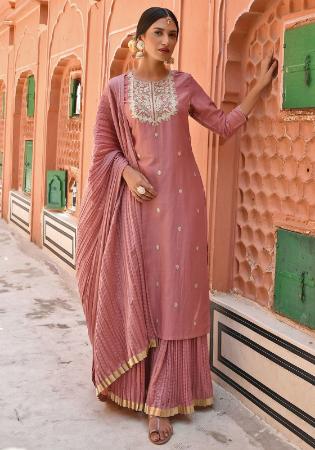 Picture of Excellent Silk Rosy Brown Readymade Salwar Kameez
