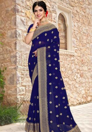 Picture of Fascinating Georgette Midnight Blue Saree