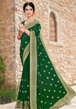 Picture of Lovely Georgette Dark Green Saree