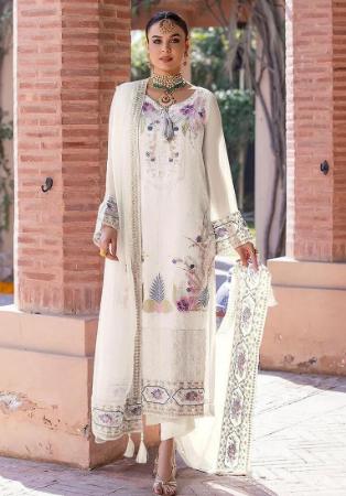 Picture of Georgette Off White Straight Cut Salwar Kameez