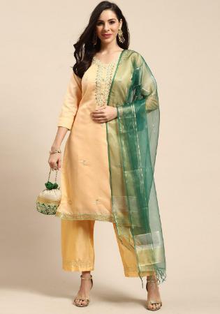 Picture of Sightly Silk Khaki Straight Cut Salwar Kameez