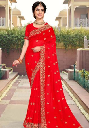 Picture of Beautiful Georgette Red Saree