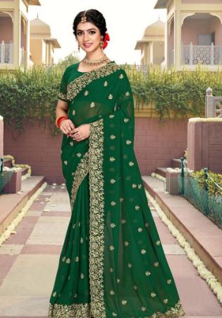 Picture of Well Formed Georgette Dark Green Saree
