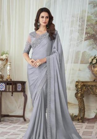 Picture of Well Formed Georgette Light Slate Grey Saree