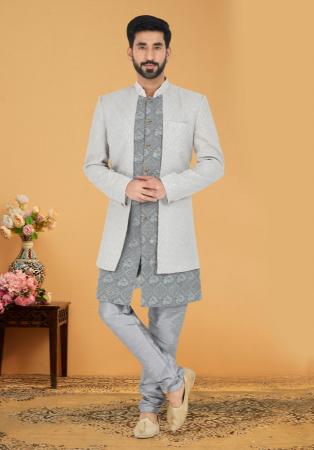 Picture of Georgette & Silk Light Slate Grey Indo Western