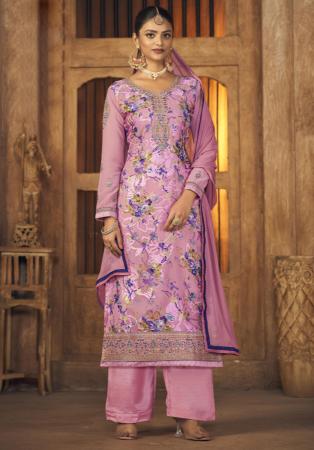 Picture of Bewitching Brasso Rosy Brown Straight Cut Salwar Kameez