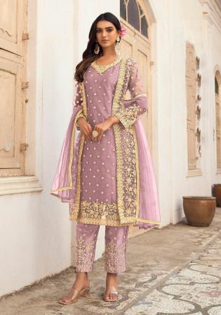 Picture of Grand Net Rosy Brown Straight Cut Salwar Kameez