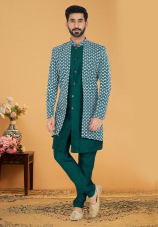 Picture of Pleasing Silk Sea Green Indo Western