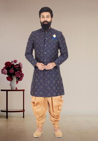 Picture of Sightly Silk Navy Blue Indo Western
