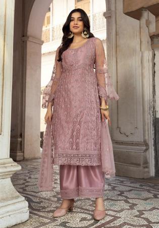 Picture of Statuesque Net Rosy Brown Straight Cut Salwar Kameez