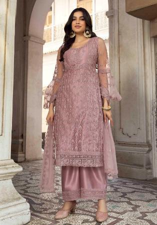 Picture of Magnificent Net Rosy Brown Straight Cut Salwar Kameez