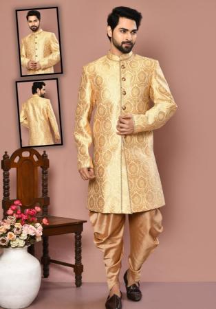 Picture of Comely Silk Antique White Sherwani