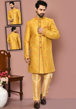 Picture of Sublime Silk Golden Rod Sherwani