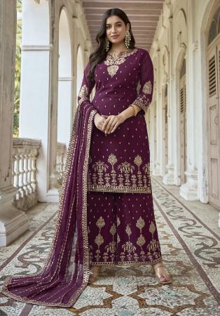 Picture of Magnificent Georgette Brown Straight Cut Salwar Kameez