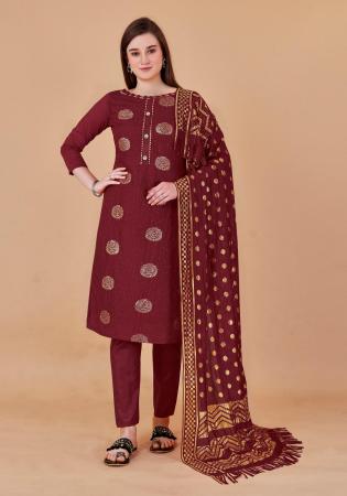 Picture of Lovely Cotton Brown Straight Cut Salwar Kameez