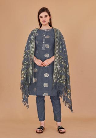 Picture of Good Looking Cotton Slate Grey Straight Cut Salwar Kameez