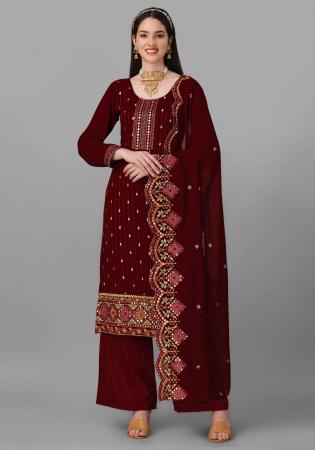 Picture of Statuesque Georgette Maroon Straight Cut Salwar Kameez