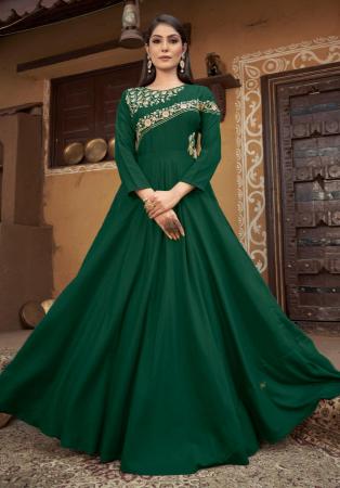 Picture of Shapely Georgette Forest Green Readymade Gown