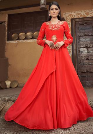 Picture of Gorgeous Georgette Crimson Readymade Gown