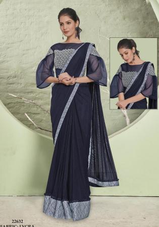 Picture of Comely Lycra Navy Blue Saree