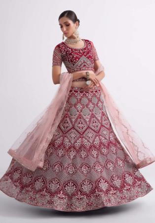 Picture of Alluring Net Indian Red Lehenga Choli