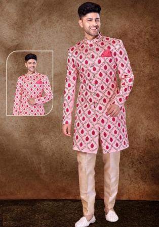 Picture of Appealing Silk Rosy Brown Sherwani