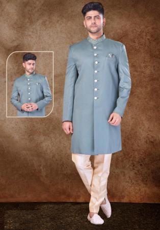 Picture of Excellent Silk Light Slate Grey Sherwani